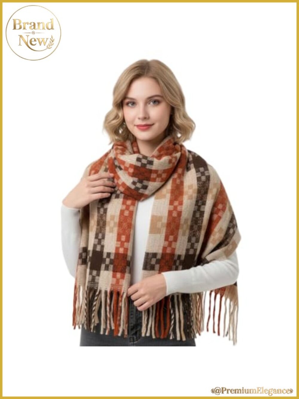 Oversized Plaid Blanket Scarf Cashmere Feel Wool Blend Shawl Wrap